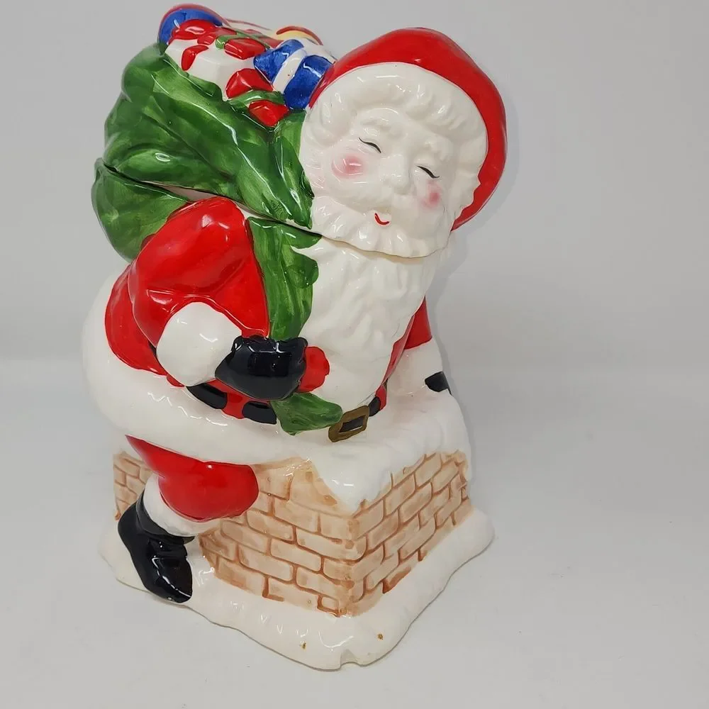 VINTAGE AMC NY Taiwan‎ Santa w/Sack Ceramic Cookie Jar Festive Christmas Holiday